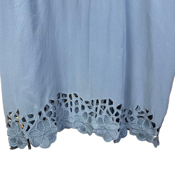 Greylin Womens Medium Blue 100% Silk Top Costal Lightweight Lace Floral Blouse - Picture 6 of 8